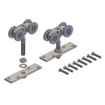 These 4 wheel hangers with fixing plate for timber doors, are for use with Coburn 216 series for top hung gates up to 200 kg.