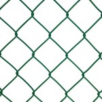 Chainlink fencing supplied with two strands of separate line wire, close up of green wire shown