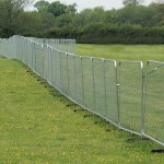 These Heras panels are heavy duty round top temporary fence panels. Shown here as a full temporary construction fence