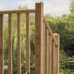These Scandinavian and Baltic treated redwood decking posts are fitted within 2.4m handrails, shown here in a garden setting