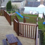 These treated redwood decking handrails are perfect for spindles to slot into. Shown here in decking balustrade from above