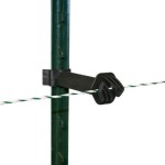 Rutland T-post distance insulator shown attached to a T-post