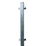 Galvanised metal gate post with hinges at 180° allowing two gates to be hung