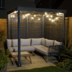 Forest Modular Wooden Pergola with two sides included and shown at night