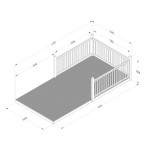 Diagram of measurements of 2.4m x 4.8m wooden floor decking with 3 sides and 4 posts