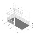Diagram showing the dimensions of a Forest Ultima Pergola, wooden deck kit, 4 sides and 2 posts