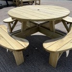 8 seater round wooden picnic table