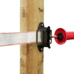 Rutland electric fence post insulator shown with gate attached
