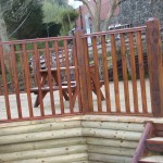 These Scandinavian and Baltic treated redwood decking spindles fit our decking handrail, shown here on decking between posts