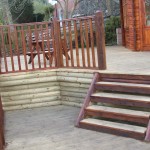 Our garden decking boards are machined out of Swedish Redwood Timber, shown here with posts and rails.