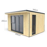 Dimensions shown on a Forest Garden Xtend 4.0+ modern outdoor office