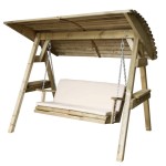 Zest Miami 2 seater wooden garden swing with a stone coloured seat pad