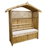 Zest Hampshire arbour shown with a stone seat pad