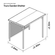 Diagram showing the dimensions of a Zest Truro garden shelter