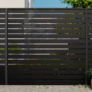 DuraPost sleek screen panel in black shown with classic posts and capping rail