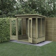 Beckwood wooden summerhouse 6ft x 4ft with a pent roof shown in a garden setting