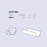 Diagram showing the dimensions of a Brett Martin BR072 4 meter gutter for the 115mm deep flow system