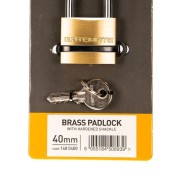 Brass padlock with hardened shackle