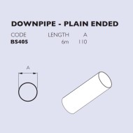 Diagram showing the dimensions of a Brett Martin BS405 plain ended downpipe