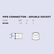 Diagram showing the dimensions of a Brett Martin BS406W 110mm double downpipe connector