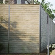 DuraPost fencing shown using classic galvanised posts and composite fence panels