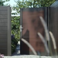 DuraPost aluminium gate frame shown with composite in-fill panels