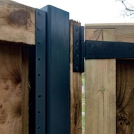Durapost screws shown fixing wooden rails and gate to a DuraPost corner post