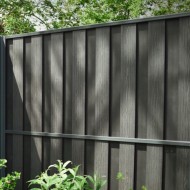 DuraPost vento grey composite fence boards shown in a panel