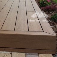Warm Chestnut fascia decking boards shown on a composite deck