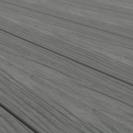 UltraShield pvc decking fascia boards shown close up in a light grey colour