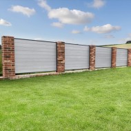 DuraPost vista composite ash fence boards shown in a garden