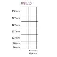 Diagram showing the spacings on a HNHT8/80/15 stock net