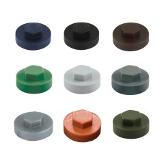 These Colour caps are made to suit standard 8mm hex head cladding fixings with 16mm washer.  Shown here with nine colour caps