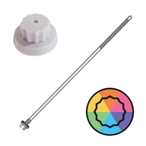 Moulded head composite to light steel roofing fixings with a 19mm washer