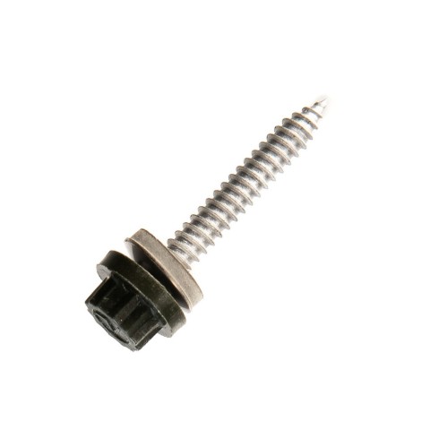 Self drilling tek screws with colour moulded head and 16mm rubber sealing washer