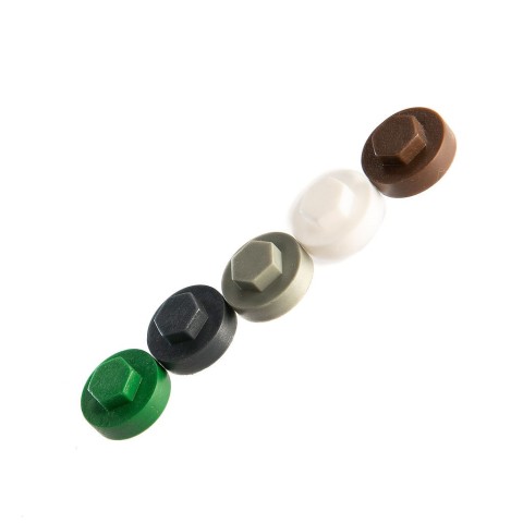 These Colour caps are made to suit standard 8mm hex head cladding fixings with 16mm washer.  Shown here with five colour caps