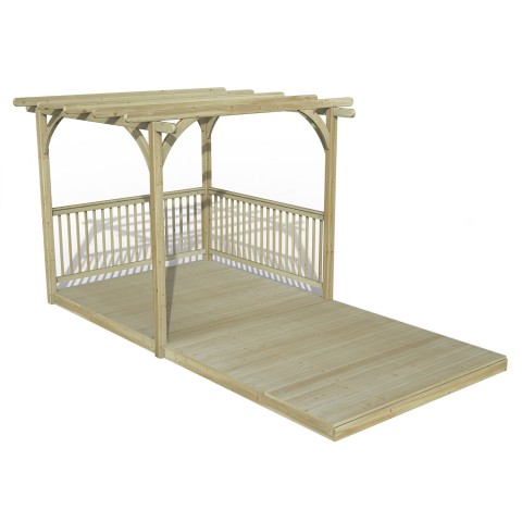 Forest Garden wooden decking kit with Ultima Pergola and two balustrade
