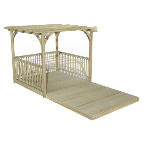 Forest Garden Ultima Wooden Pergola with 2.4m x 4.8m wood deck kit and 3 sides