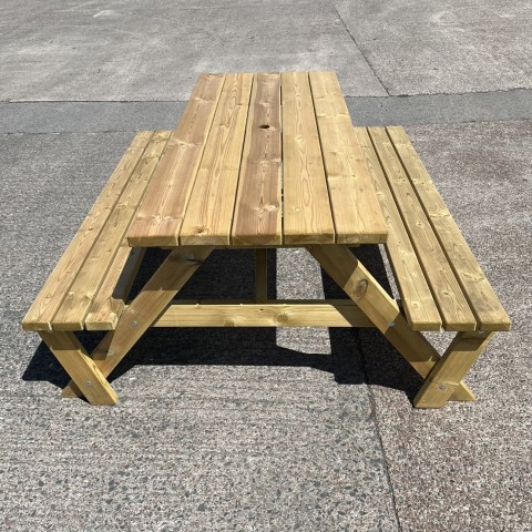 Rectangular wooden picnic bench
