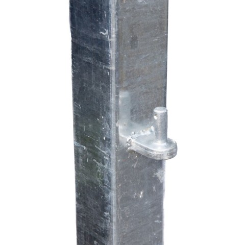 Square metal gate post with hinges on one side for one gate