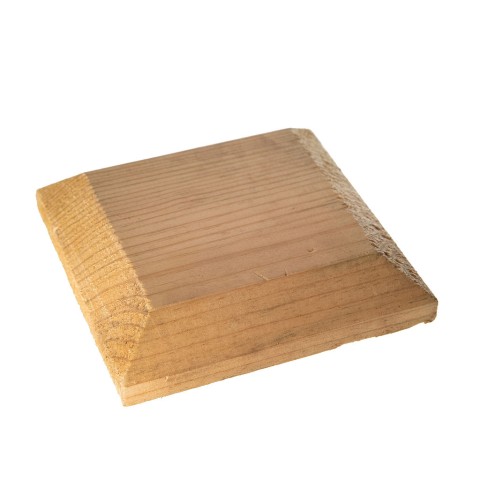 This treated wood top cap has eased edges and is suitable for use with either 3″ x 3″ square stobs or 4" x 4" square stobs. 