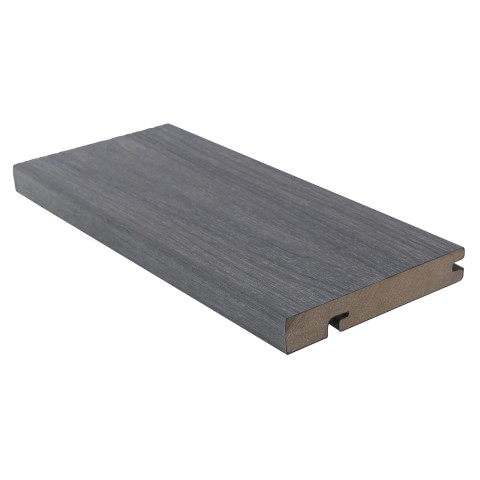 UltraShield solid composite deck boards with a bullnose profile in Light Grey colour