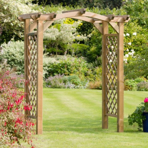 Zest venus wooden arch shown here in a garden setting