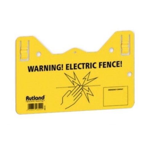 Rutland hook in warning sign for electric fences