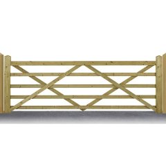 Charltons Forester wooden gate with 5 bars and a universal design allowing it to be hung from either end. Ideal field gate.