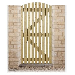 Charltons Curved Orchard Wooden Gate is a slatted gate with a curved wooden top.  Shown here in a garden setting