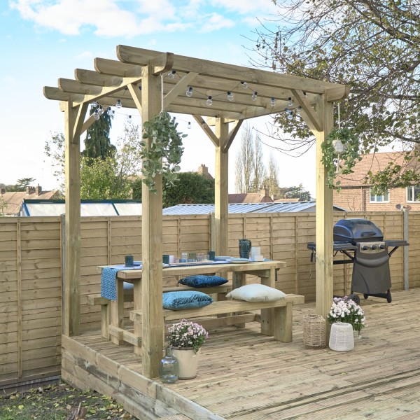 Forest Gardens wooden gazebo shown in a garden setting