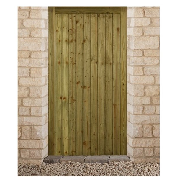 Charlton country wooden gate made from featheredge board, shown in garden setting without metal work attached