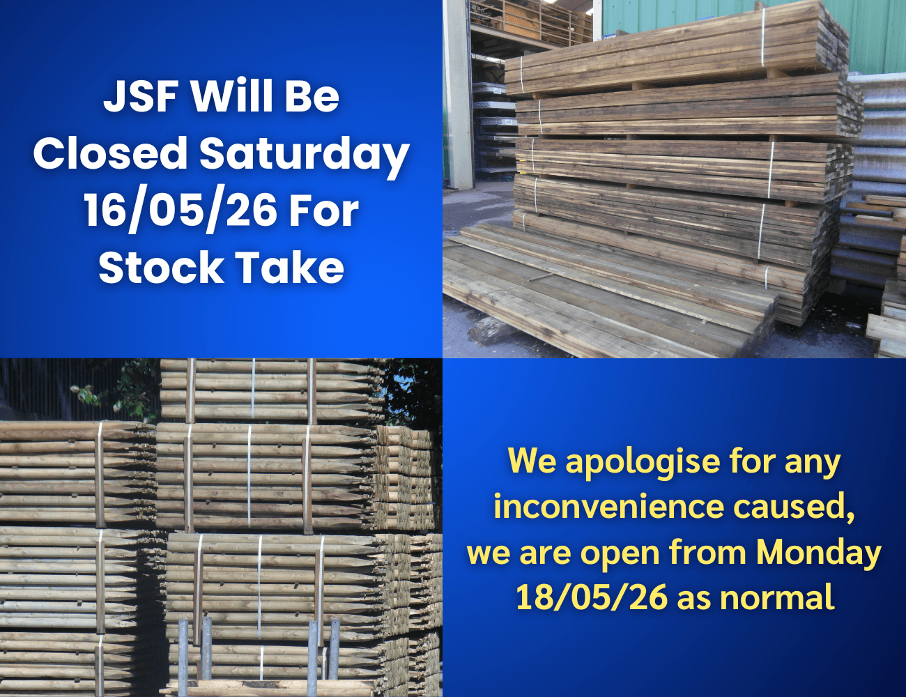 JSF Stocktake Information JSF Closed Saturday 16th of May For Stocktake